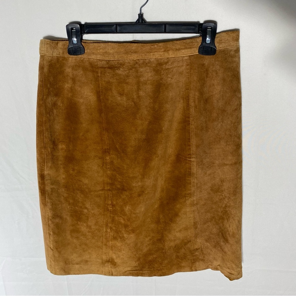 Vintage 90s Tan Suede Leather Mini Skirt M Boho Rocker Chic